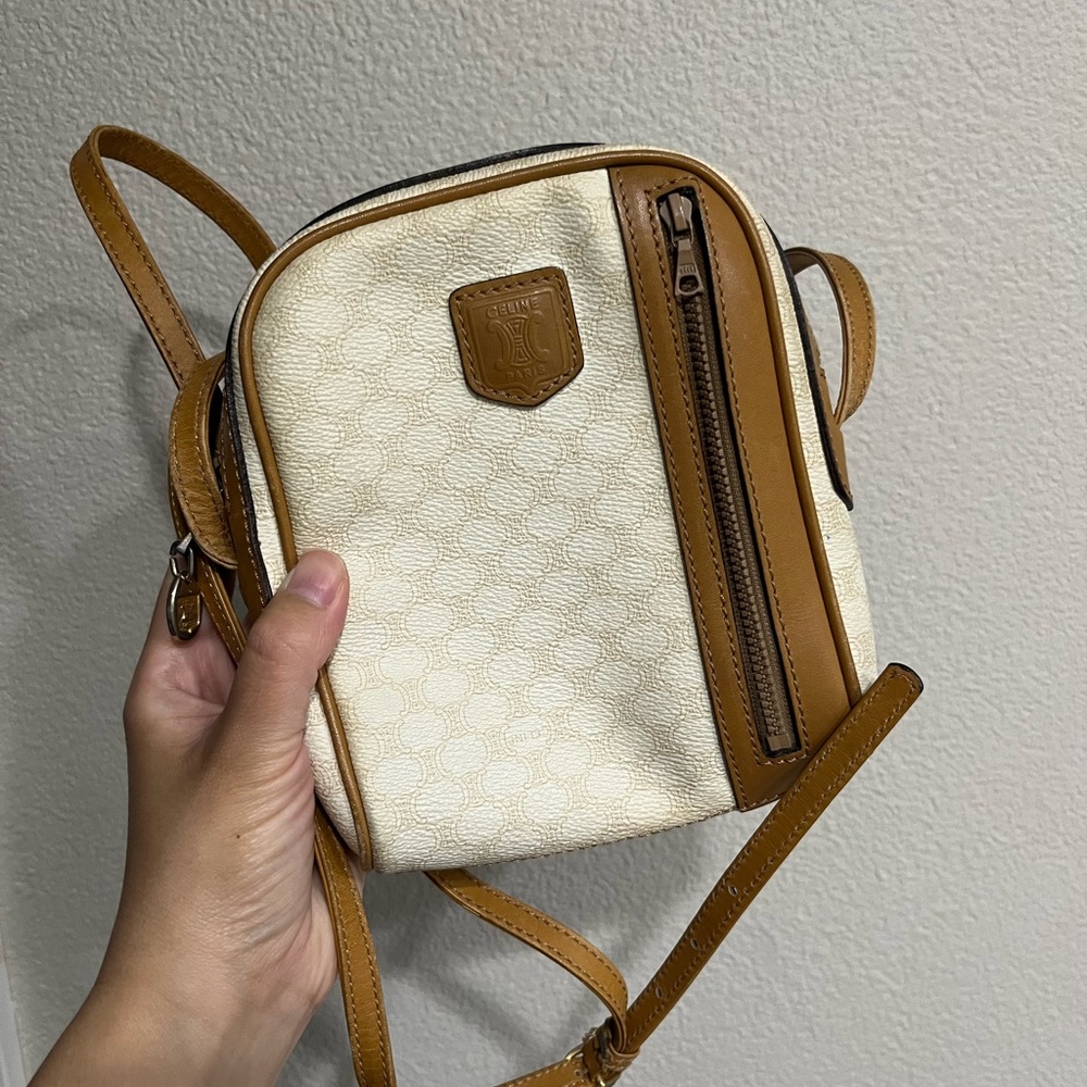 Celine Ava Cream and Tan Crossbody Bag w/ adjustable crossbody strap